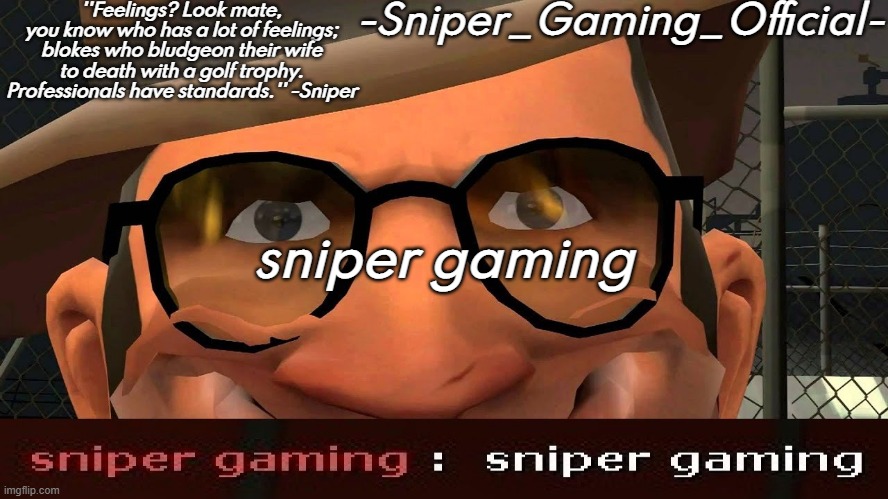 sniper gaming | sniper gaming | image tagged in sniper gaming temp | made w/ Imgflip meme maker
