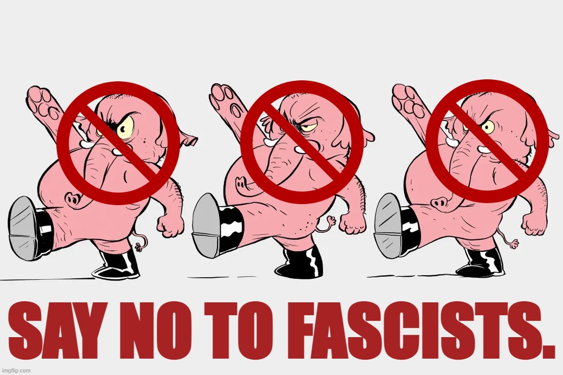 SAY NO TO FASCISTS | SAY NO TO FASCISTS. | image tagged in heiling republican elephants,facists,fascist,say no to fascists,republicans,just say no | made w/ Imgflip meme maker