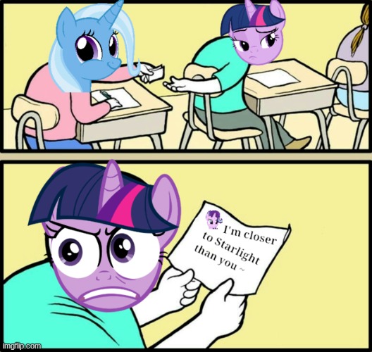 NO RIVALRIES IN THE CLASSROOM | image tagged in mlp,trixie,starlight glimmer,twilight sparkle,fun | made w/ Imgflip meme maker