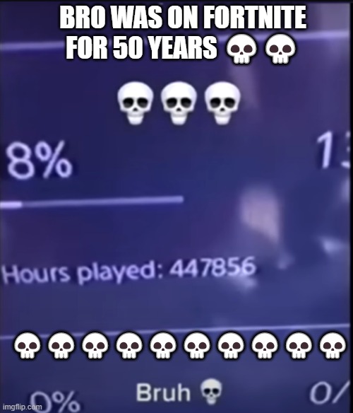  BRO WAS ON FORTNITE FOR 50 YEARS 💀💀; 💀💀💀💀💀💀💀💀💀💀 | made w/ Imgflip meme maker