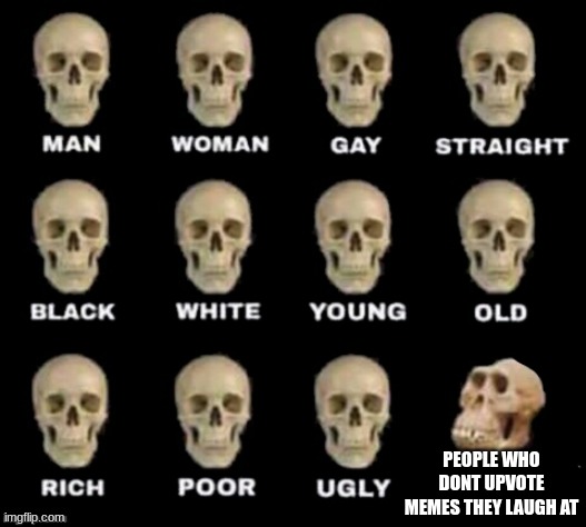 tru ngl | PEOPLE WHO DONT UPVOTE MEMES THEY LAUGH AT | image tagged in idiot skull | made w/ Imgflip meme maker