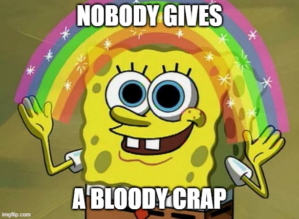 NOBODY GIVES A BLOODY CRAP | image tagged in memes,imagination spongebob | made w/ Imgflip meme maker