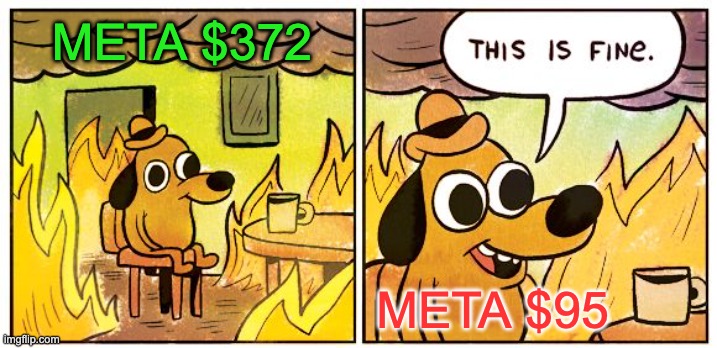 meta fine | META $372; META $95 | image tagged in memes,this is fine | made w/ Imgflip meme maker
