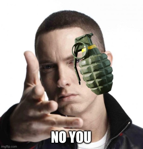 Eminem throwing grenade | NO YOU | image tagged in eminem throwing grenade | made w/ Imgflip meme maker