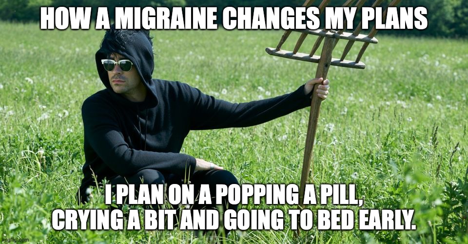 Migraine memes | HOW A MIGRAINE CHANGES MY PLANS; I PLAN ON A POPPING A PILL, CRYING A BIT AND GOING TO BED EARLY. | image tagged in david rose | made w/ Imgflip meme maker