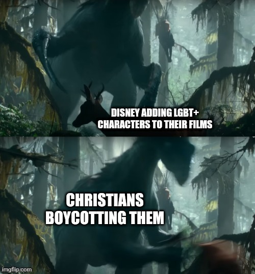 RIP Disney (1923-2022) | DISNEY ADDING LGBT+ CHARACTERS TO THEIR FILMS; CHRISTIANS BOYCOTTING THEM | image tagged in therizinosaurus slap,disney,lgbt,boycott | made w/ Imgflip meme maker