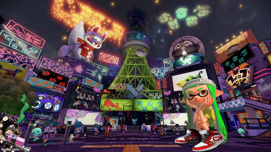 Repost in this server with a new character each time. | image tagged in inkopolis night,repost,the splatlands | made w/ Imgflip meme maker