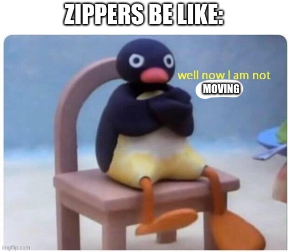 Well Now I'm not Doing it |  ZIPPERS BE LIKE:; MOVING | image tagged in well now i'm not doing it | made w/ Imgflip meme maker