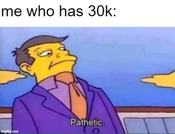 skinner pathetic | me who has 30k: | image tagged in skinner pathetic | made w/ Imgflip meme maker