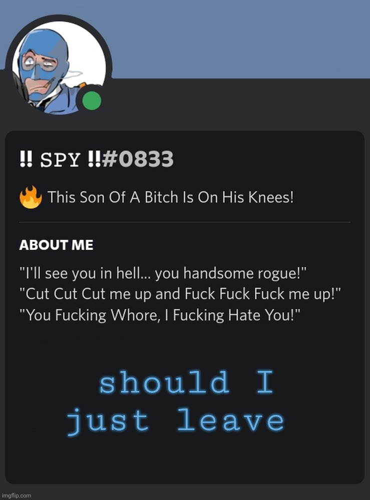 should I just leave | image tagged in augh | made w/ Imgflip meme maker
