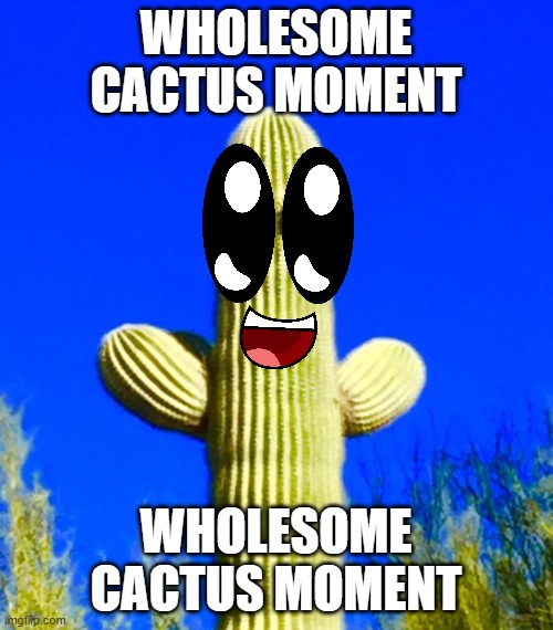 Huggy Cactus  | WHOLESOME CACTUS MOMENT WHOLESOME CACTUS MOMENT | image tagged in huggy cactus | made w/ Imgflip meme maker