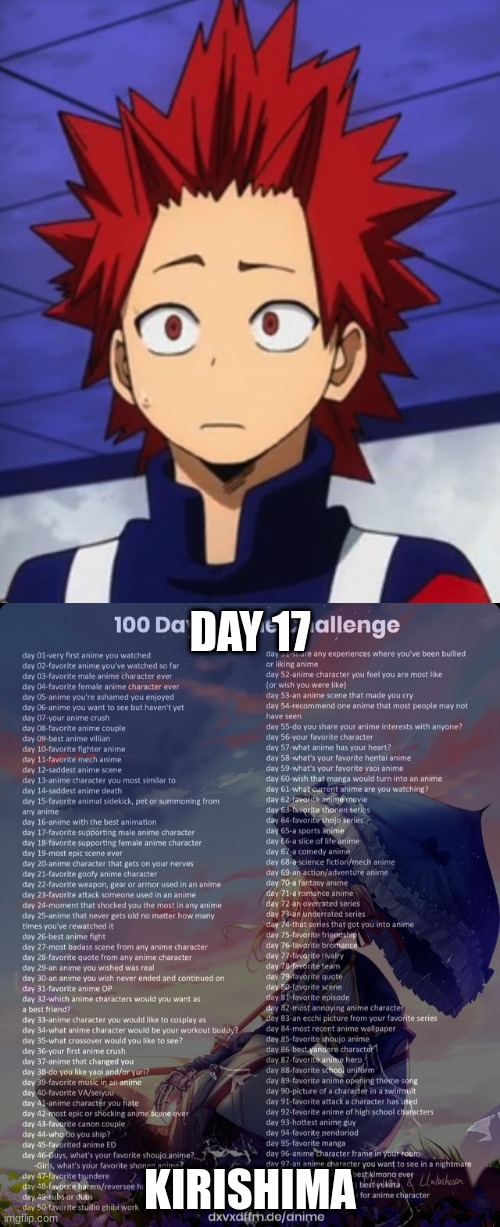 This boi :) | DAY 17; KIRISHIMA | image tagged in kirishima huh,100 day anime challenge | made w/ Imgflip meme maker