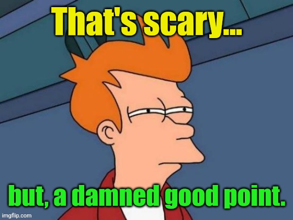 Fry is not sure... | That's scary... but, a damned good point. | image tagged in fry is not sure | made w/ Imgflip meme maker