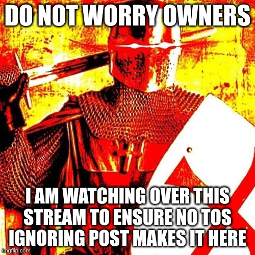 btw have a good day and I like the rule you call most important in submissions | DO NOT WORRY OWNERS; I AM WATCHING OVER THIS STREAM TO ENSURE NO TOS IGNORING POST MAKES IT HERE | image tagged in deep fried crusader | made w/ Imgflip meme maker