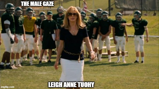 Blindside meme | THE MALE GAZE; LEIGH ANNE TUOHY | image tagged in football | made w/ Imgflip meme maker