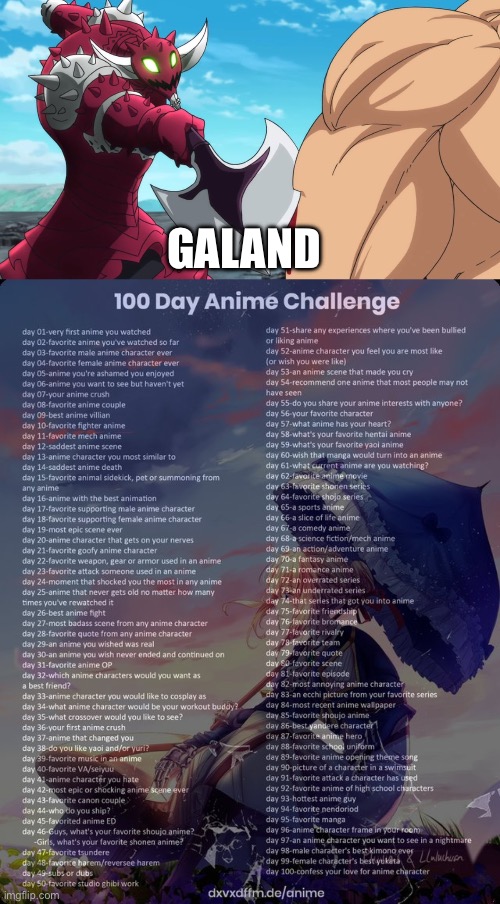 Day 9: galand is a funny guy | GALAND | image tagged in 100 day anime challenge | made w/ Imgflip meme maker