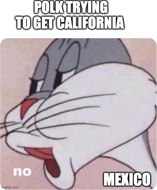 History mem pt 9 | POLK TRYING TO GET CALIFORNIA; MEXICO | image tagged in bugs bunny no,memes,funny,history | made w/ Imgflip meme maker