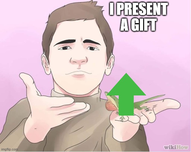 I present... a gift | I PRESENT A GIFT | image tagged in i present a gift | made w/ Imgflip meme maker
