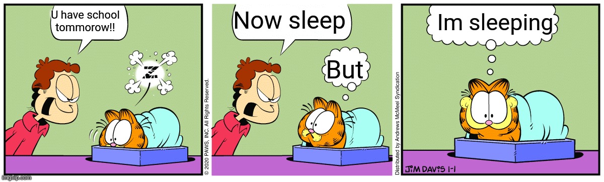 Garfield SLeeping | Im sleeping; Now sleep; U have school tommorow!! But | image tagged in garfield sleeping,garfield | made w/ Imgflip meme maker