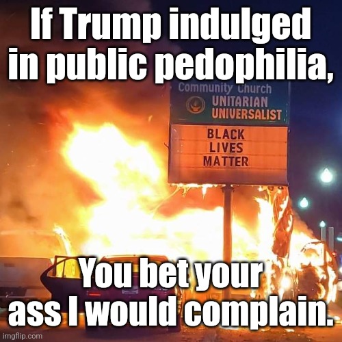 Black Lives Matter | If Trump indulged in public pedophilia, You bet your ass I would complain. | image tagged in black lives matter | made w/ Imgflip meme maker