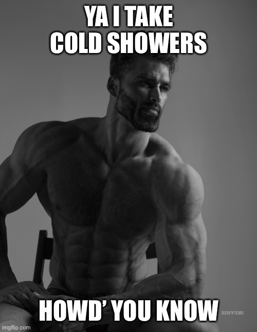 Try It | YA I TAKE COLD SHOWERS; HOWD’ YOU KNOW | image tagged in giga chad | made w/ Imgflip meme maker