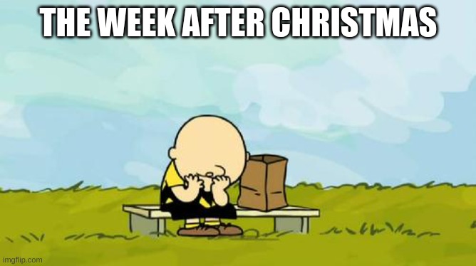 Depressed Charlie Brown | THE WEEK AFTER CHRISTMAS | image tagged in depressed charlie brown | made w/ Imgflip meme maker