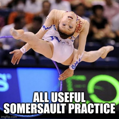 Gymnast | ALL USEFUL SOMERSAULT PRACTICE | image tagged in gymnast | made w/ Imgflip meme maker