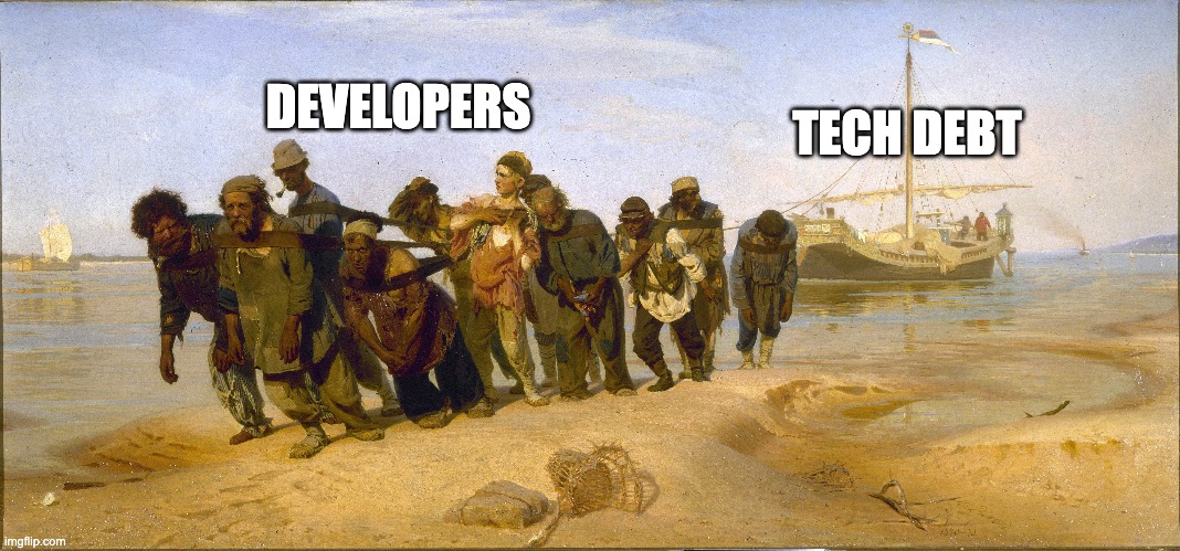 Developers vs. Tech Debt | TECH DEBT; DEVELOPERS | image tagged in software,development | made w/ Imgflip meme maker