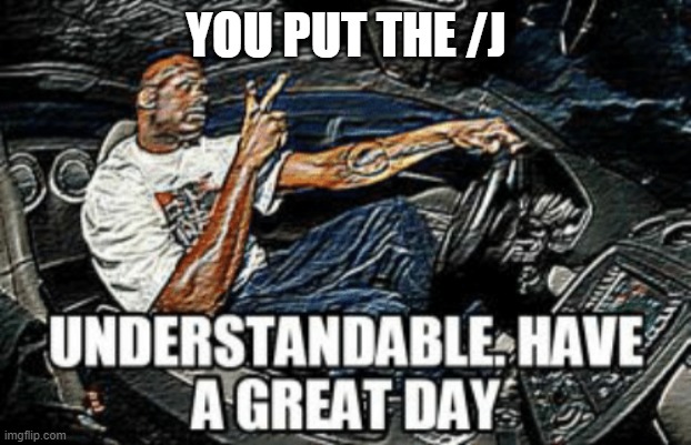 Understandable have a great day | YOU PUT THE /J | image tagged in understandable have a great day | made w/ Imgflip meme maker