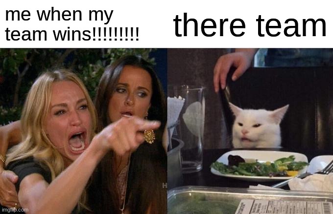 Woman Yelling At Cat | me when my team wins!!!!!!!!! there team | image tagged in memes,woman yelling at cat | made w/ Imgflip meme maker