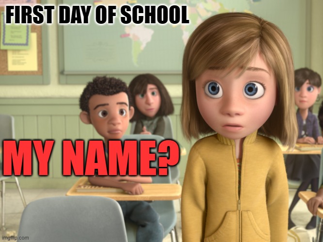 Your name please | FIRST DAY OF SCHOOL; MY NAME? | image tagged in name,first day of school | made w/ Imgflip meme maker
