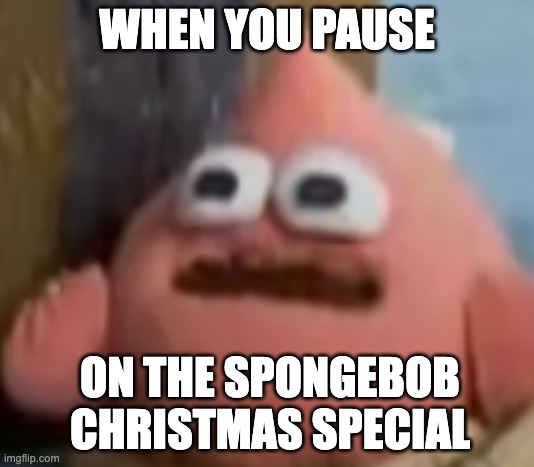 I paused at the wrong time | WHEN YOU PAUSE; ON THE SPONGEBOB CHRISTMAS SPECIAL | image tagged in spongebob | made w/ Imgflip meme maker