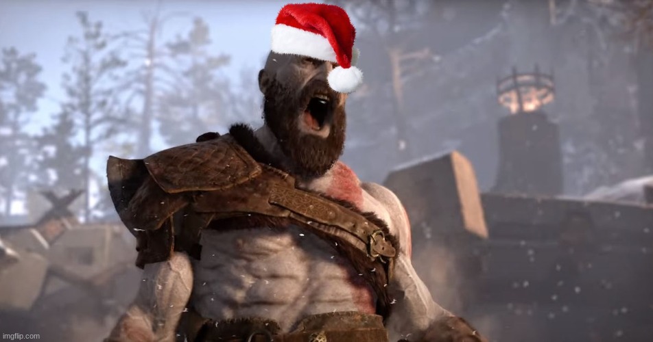 The God Of War Wishes You A Very Merry Christmas! | image tagged in christmas,kratos | made w/ Imgflip meme maker