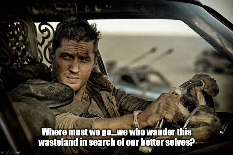 Tom as Mad Max | Where must we go...we who wander this wasteland in search of our better selves? | image tagged in funny | made w/ Imgflip meme maker