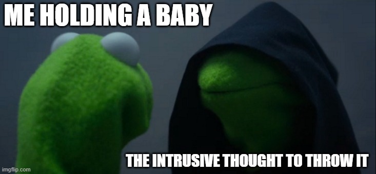 Evil Kermit | ME HOLDING A BABY; THE INTRUSIVE THOUGHT TO THROW IT | image tagged in memes,evil kermit | made w/ Imgflip meme maker