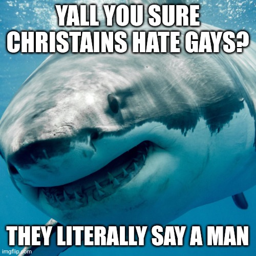 goofy ahh shark | YALL YOU SURE CHRISTAINS HATE GAYS? THEY LITERALLY SAY A MAN | image tagged in goofy ahh shark | made w/ Imgflip meme maker