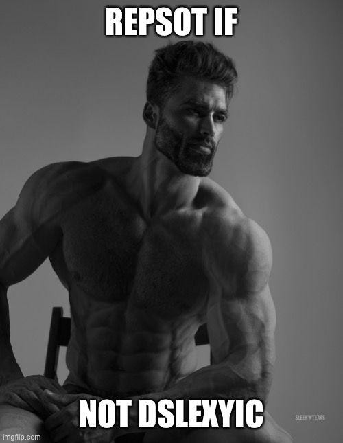Giga Chad | REPSOT IF; NOT DSLEXYIC | image tagged in giga chad | made w/ Imgflip meme maker