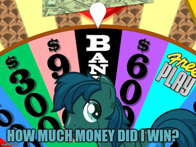 I'm a winner. I win cause I'm a winner. | HOW MUCH MONEY DID I WIN? | image tagged in im a winner,wheel of fortune,robot,pony | made w/ Imgflip meme maker