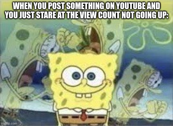 YouTube Algorithm fr tho | WHEN YOU POST SOMETHING ON YOUTUBE AND YOU JUST STARE AT THE VIEW COUNT NOT GOING UP: | image tagged in spongebob internal screaming | made w/ Imgflip meme maker