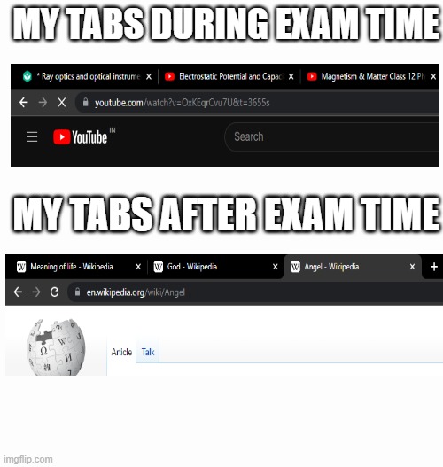 my reality | MY TABS DURING EXAM TIME; MY TABS AFTER EXAM TIME | image tagged in funny | made w/ Imgflip meme maker