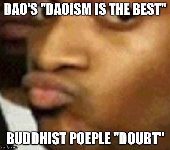ha 7th grade history memes are a clasic | DAO'S "DAOISM IS THE BEST"; BUDDHIST POEPLE "DOUBT" | image tagged in doubtful lips | made w/ Imgflip meme maker