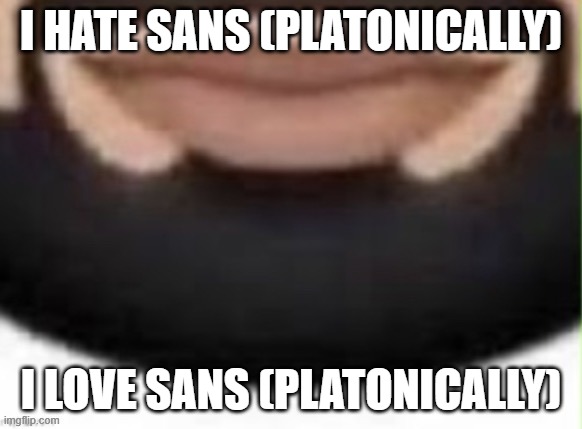 o | I HATE SANS (PLATONICALLY); I LOVE SANS (PLATONICALLY) | image tagged in o | made w/ Imgflip meme maker