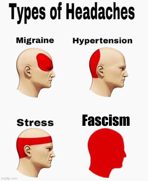 Fascism is not fun | Fascism | image tagged in headaches | made w/ Imgflip meme maker