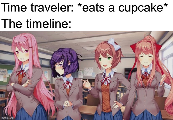 Time traveler: *eats a cupcake*; The timeline: | made w/ Imgflip meme maker