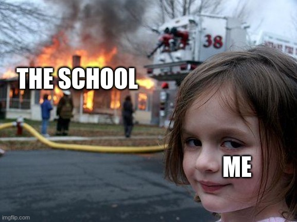 Disaster Girl Meme | THE SCHOOL ME | image tagged in memes,disaster girl | made w/ Imgflip meme maker