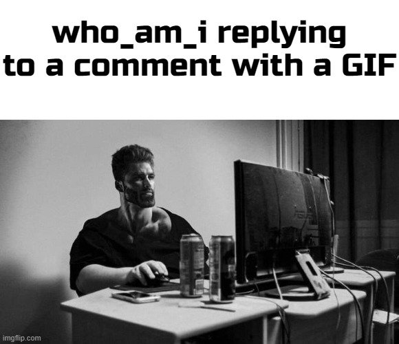 Biggest chad on the site | who_am_i replying to a comment with a GIF | image tagged in blank white template,gigachad on the computer,who_am_i | made w/ Imgflip meme maker
