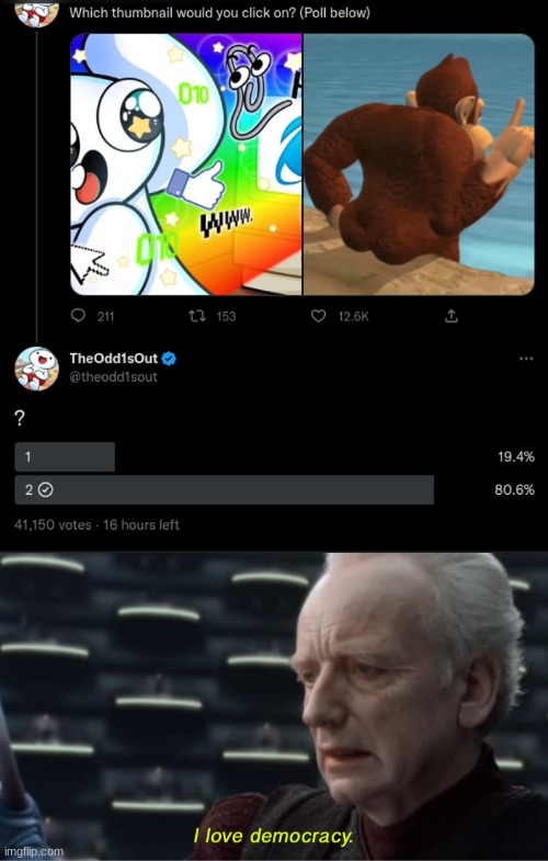 He didn't use it D: | image tagged in i love democracy | made w/ Imgflip meme maker