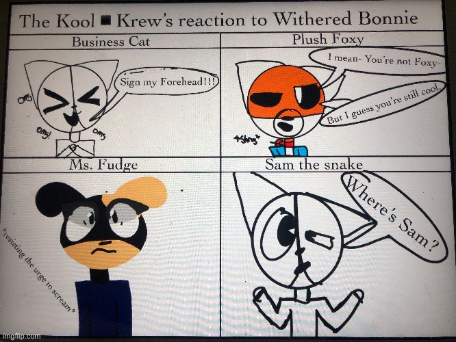 The Kool•Krew’s reactions to seeing Withered Bon | image tagged in lol | made w/ Imgflip meme maker