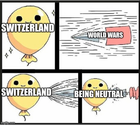 Baloon | SWITZERLAND; WORLD WARS; SWITZERLAND; BEING NEUTRAL | image tagged in baloon | made w/ Imgflip meme maker