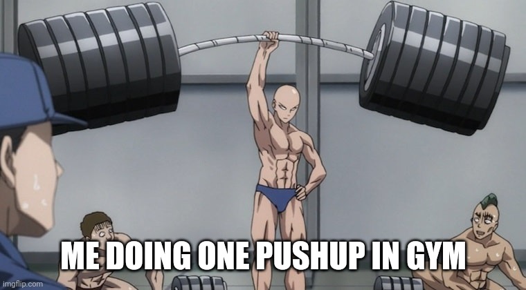 Im fat | ME DOING ONE PUSHUP IN GYM | image tagged in saitama one punch man | made w/ Imgflip meme maker